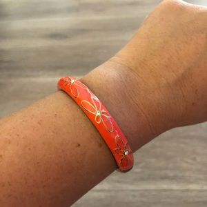 A beautiful coral, gold and crystal enamel bangle!